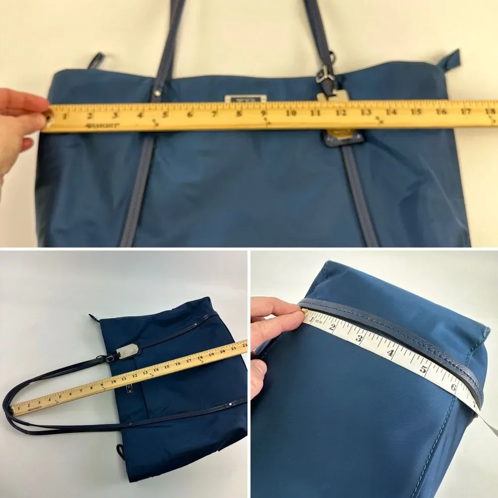 TUMI Voyageur Q Tote Bag Navy‎ Nylon Double Leather Straps Travel Quality Large